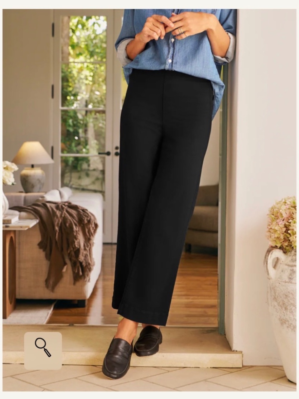 New Frank & Eileen WESTPORT ILLUSION Black Wide-Leg Pull-On Jean, Size 0
